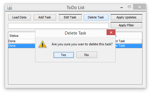 The app displaying the Delete Task dialog